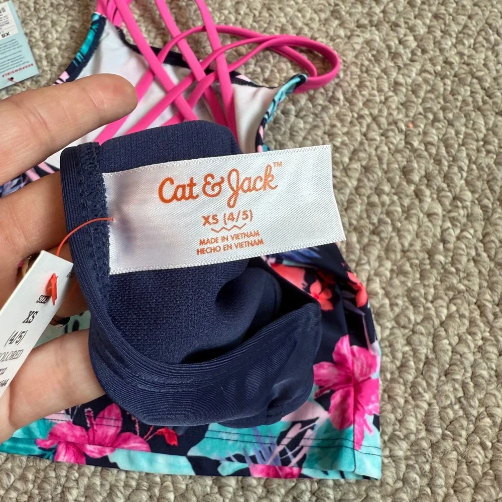 Cat & Jack Girls Floral Tankini‎ Swimsuit Set Size XS (4/5) -New with Tags